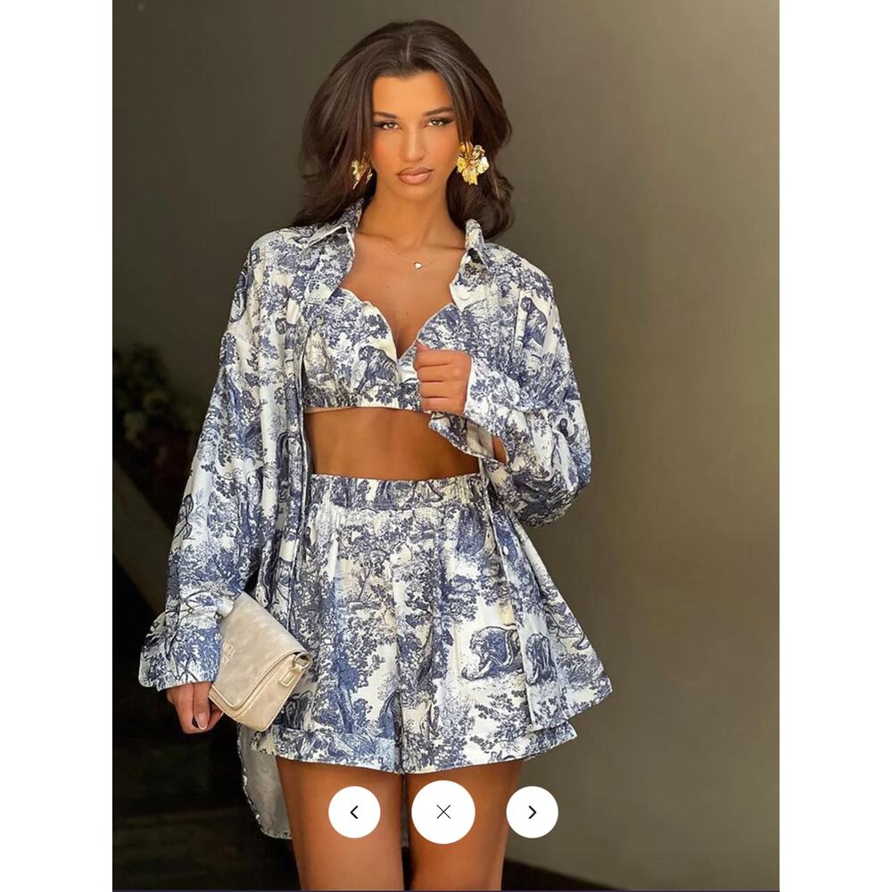 Commense Floral Print Three Piece Shorts Set Sz XS
